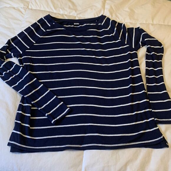 OLD NAVY, long sleeve size small, blue w/ white stripes, slit sides - Picture 1 of 11